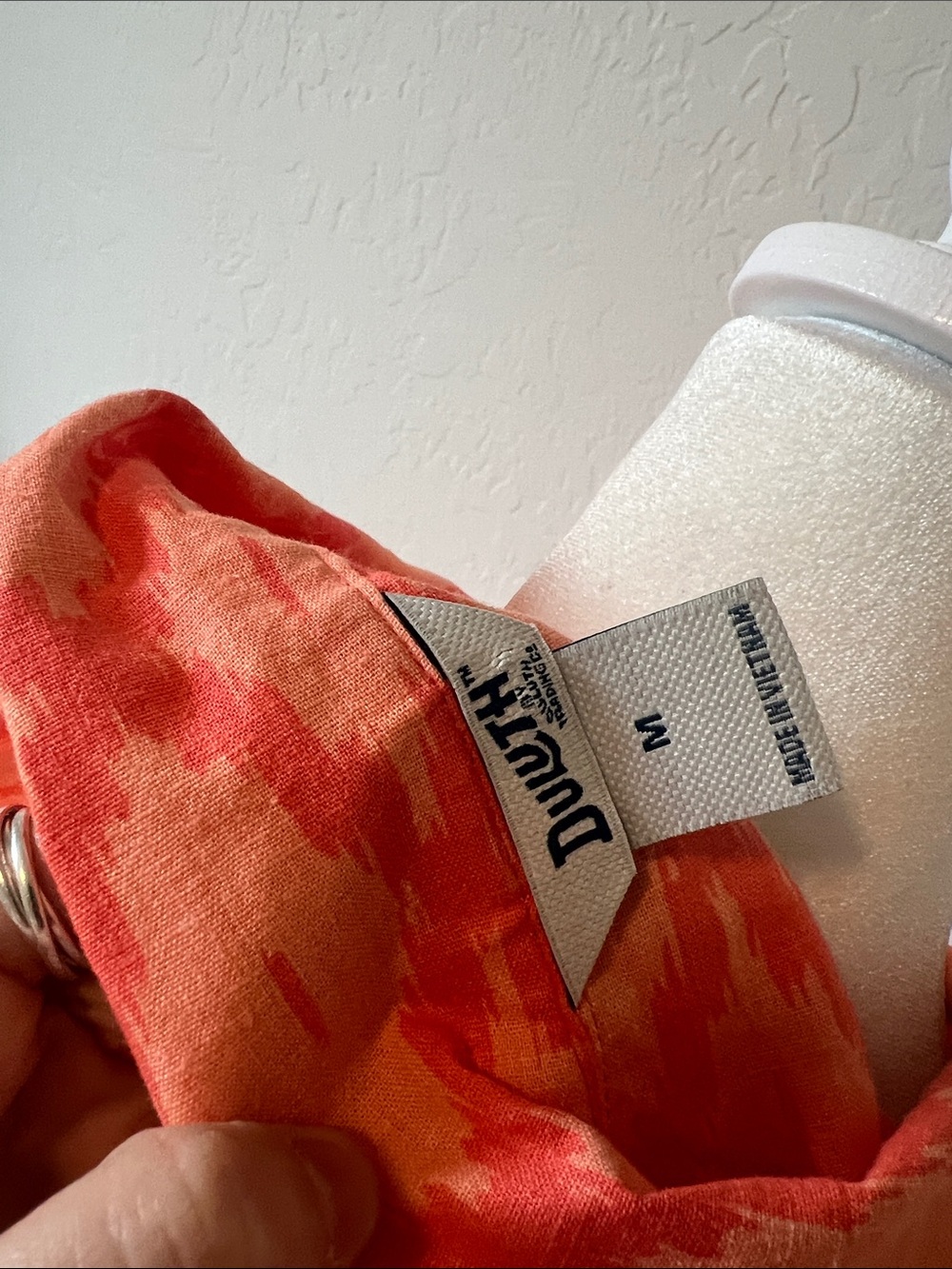 Duluth Trading Hemp Cotton Orange Ikat Button-Front Short Sleeve Shirt Medium - Picture 4 of 5